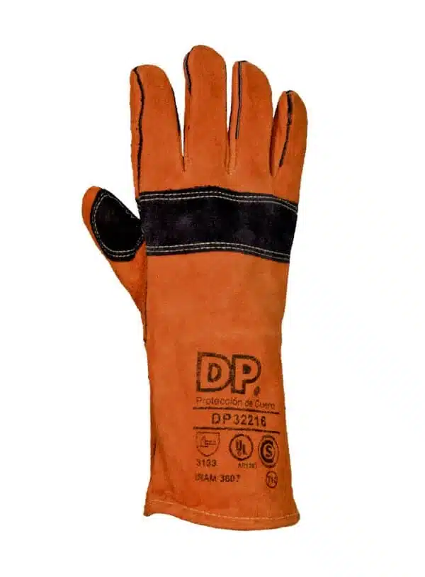Guante Descarne Naranja Largo Forrado y Costura Kevlar c refuerzo cuero. Talle 10